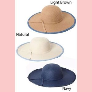 Straw Hats w Chambray Trim & Bow